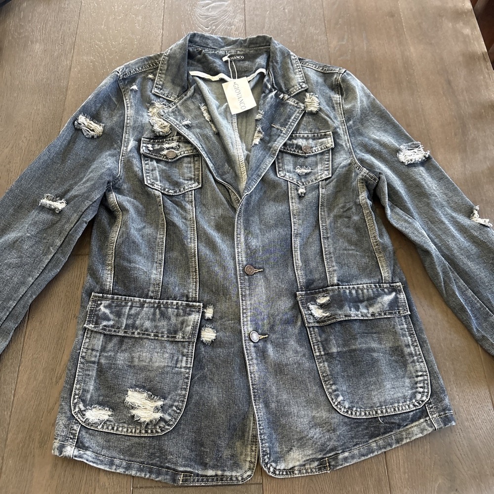 GIOVANCO Jean Blazer Jacket Size L Blue Washed